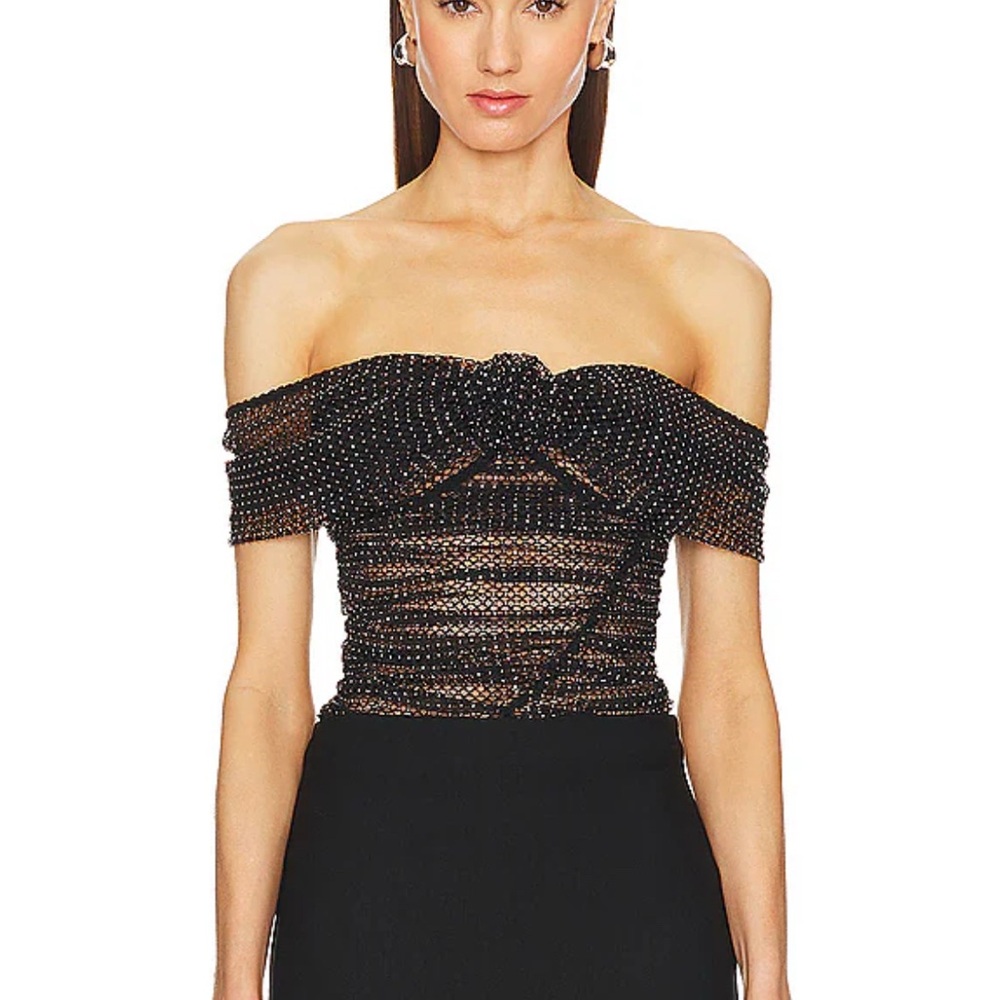 Self-Portrait Black and Crystal Mesh Top